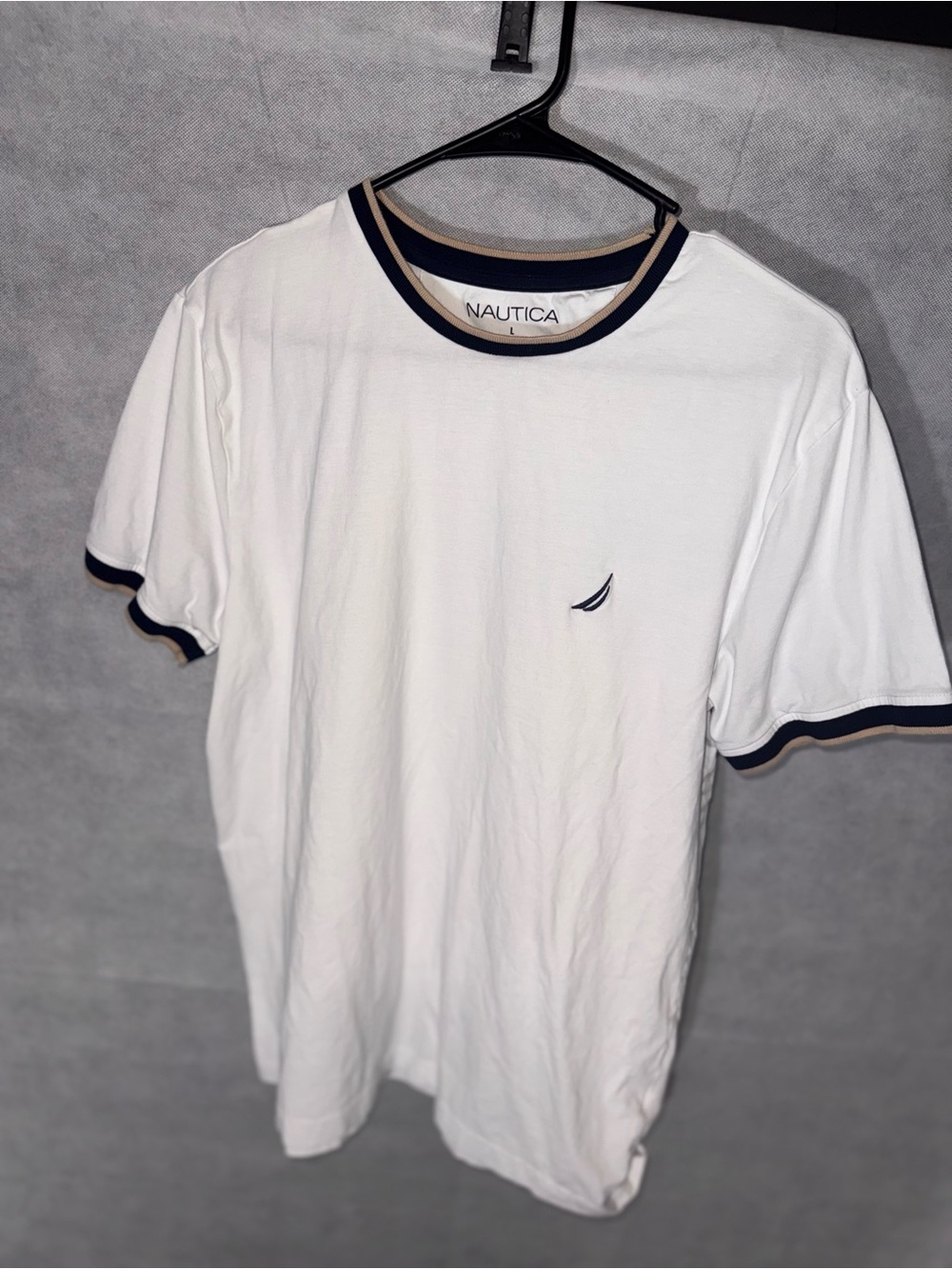 Nautica White Short Sleeve Ringer Tee with Navy Trim